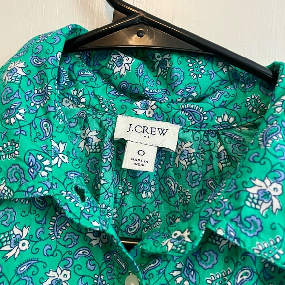 J CREW Printed Cotton Mini Shirtdress Dress Size 0 Green - Picture 4 of 8
